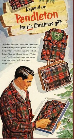 1950s Fashion Advertisement for Pendleton Men's shirts and wool blanket featuring the Prince Charles Edward Steward Tartan 