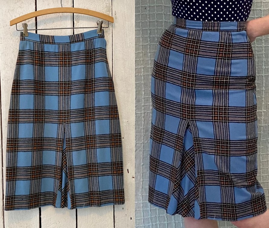 Vintage 1950s Blue Plaid Wool Tartan High Waisted Pencil Skirt by Pendleton 