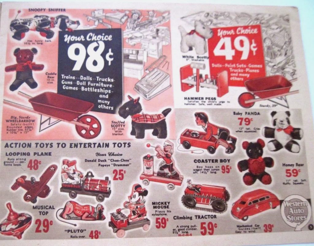 1930s Vintage Christmas Catalog from Western Auto Stores featuring gifts for everyone like toys for kids. 