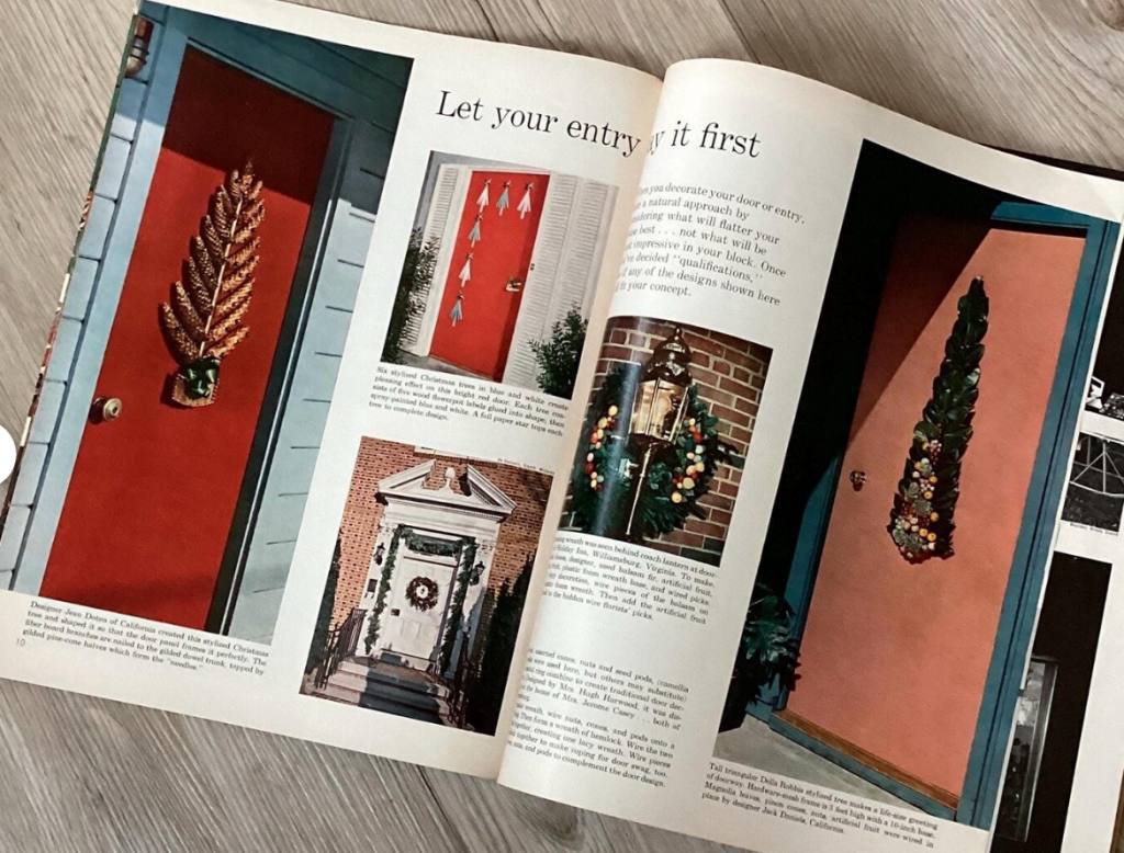 Mid Century home Entry way door ideas for decorating for Christmas as seen in a 1963 Better Homes & Gardens Magazine. 