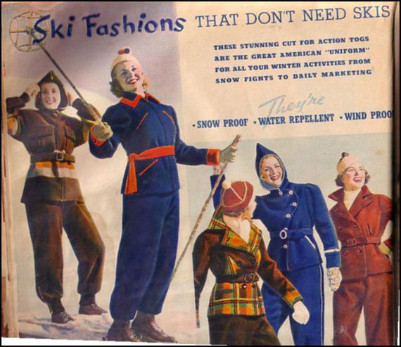 Ski fashions that don't need skis. Stylish 1930s advertisement for women's ski wear.