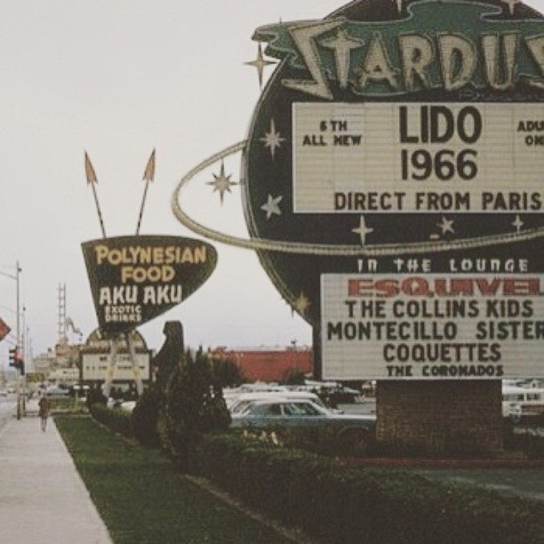 Vintage Las Vegas-1966 and you can see the amazing sign for the Aku Aku Polynesian restaurant in the background behind the marque that mentions a lineup featuring, The Collins Kids (seen them live), Montecillo Sisters (Filipino girl group), Coquettes and The Corondaos.