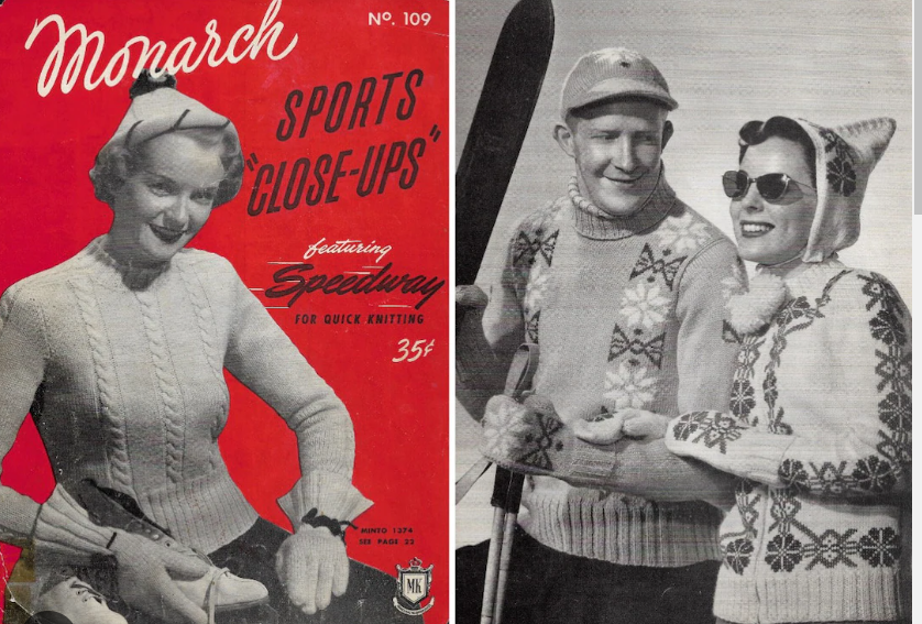 Vintage Ski Fashion: Monarch Sport Close-Ups Vol. 109, dated 1950 knitting pattern book.