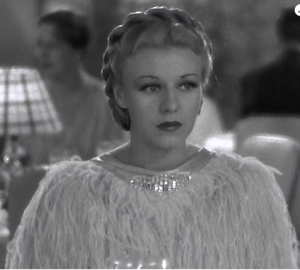 1930s vintage image of Ginger Rogers in Top Hat in a 1930s hairstyle-a 1930s Crown Braid / Coronet Braid / Crown Twist. 