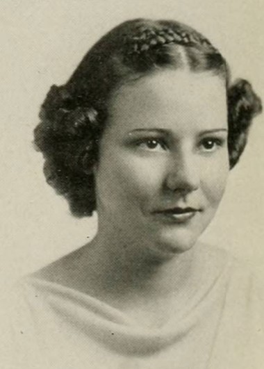 1930s Vintage Hairstyle Inspiration-A small double row braid at the top of the crown with pretty curls at the bottom as seen in a vintage yearbook photo ==> See more 1930s Braid Inspiration: The Coronet / Crown Braid at the Vintage Inn Blog.