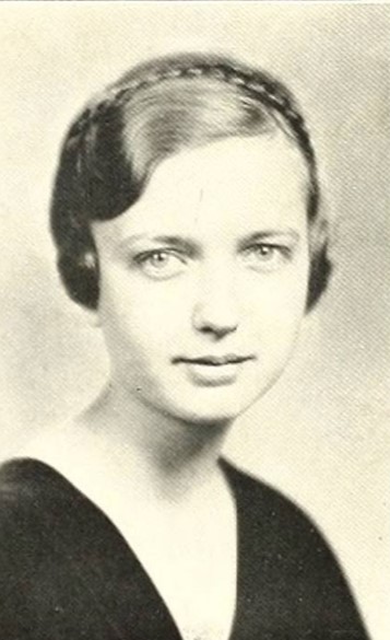 1930s vintage hairstyle: Coronet Braid / Crown Braid / Rope Braid as seen in a 1934 yearbook photo of a young college student. 